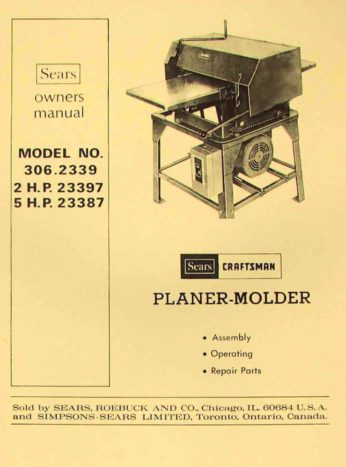 Shaper CRAFTSMAN Jointer Thickness Planer 1954 Handbook Operator/'s Manual 0864
