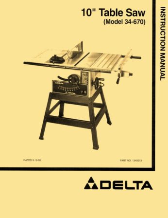 DELTA 34-670 10" Motorized Table Saw Instructions & Parts Manual